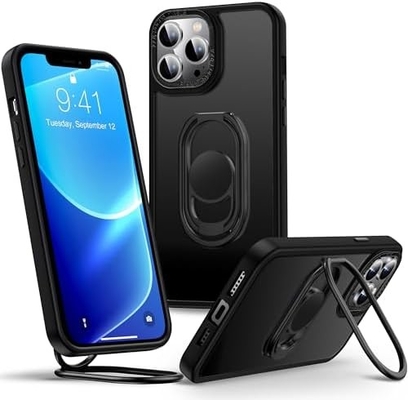 Écrans pour iPhone 12 Pro Max étui avec support, étui téléphonique dégagé avec double porte-anneau [réglable et pliable]
