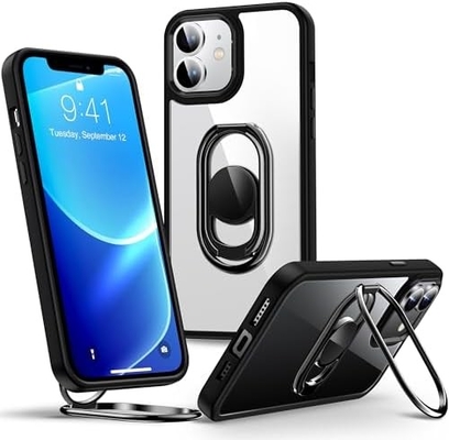 Écrans pour iPhone 12 Pro Max étui avec support, étui téléphonique dégagé avec double porte-anneau [réglable et pliable]