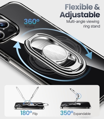 Écrans pour iPhone 12 Pro Max étui avec support, étui téléphonique dégagé avec double porte-anneau [réglable et pliable]