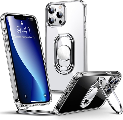 Écrans pour iPhone 12 Pro Max étui avec support, étui téléphonique dégagé avec double porte-anneau [réglable et pliable]