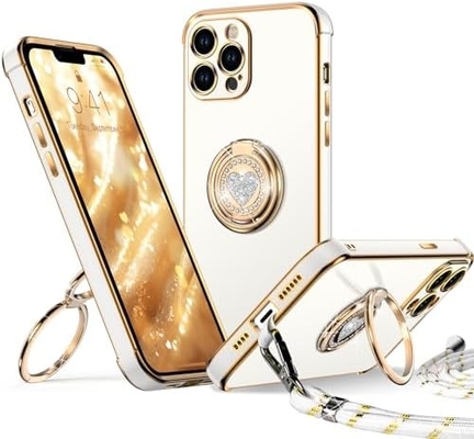 Étui iPhone 12 Pro Max avec support, étui téléphonique avec double support de coupe, étui de protection de luxe pour femmes