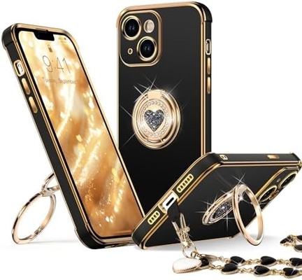 Étui iPhone 12 Pro Max avec support, étui téléphonique avec double support de coupe, étui de protection de luxe pour femmes