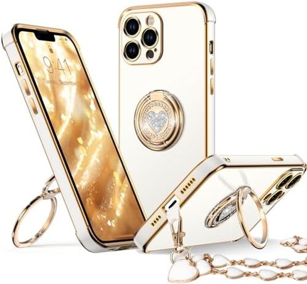 Étui iPhone 12 Pro Max avec support, étui téléphonique avec double support de coupe, étui de protection de luxe pour femmes