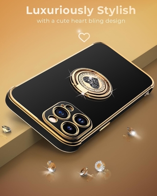 Étui iPhone 12 Pro Max avec support, étui téléphonique avec double support de coupe, étui de protection de luxe pour femmes