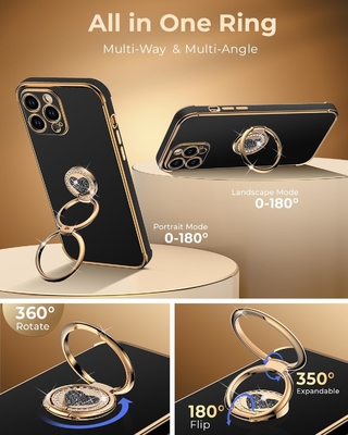 Étui iPhone 12 Pro Max avec support, étui téléphonique avec double support de coupe, étui de protection de luxe pour femmes