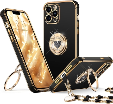 Étui iPhone 12 Pro Max avec support, étui téléphonique avec double support de coupe, étui de protection de luxe pour femmes