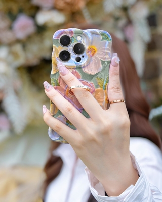 Étui pour iPhone 12 Pro Max Anneau, fleur peinte à l'huile Fleur rétro colorée, cadre ondulé mignon Étui pour téléphone pour femme