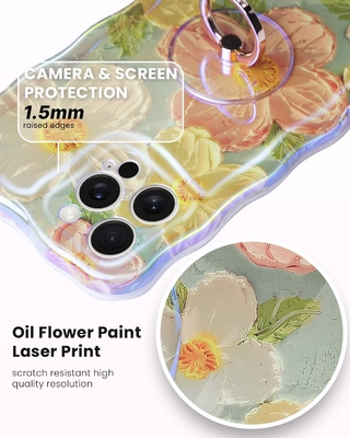 Étui pour iPhone 12 Pro Max Anneau, fleur peinte à l'huile Fleur rétro colorée, cadre ondulé mignon Étui pour téléphone pour femme