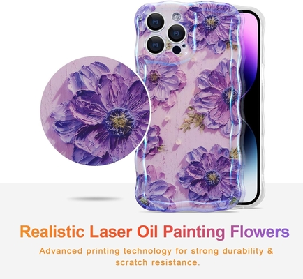 iPhone 12 Pro Max, imprimé à l'huile rétro coloré, modèle laser brillant, bord ondulé et bouclé, étagère de téléphone exquise