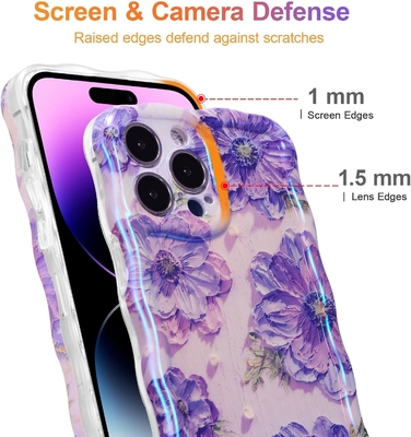 iPhone 12 Pro Max, imprimé à l'huile rétro coloré, modèle laser brillant, bord ondulé et bouclé, étagère de téléphone exquise