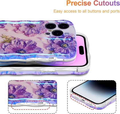 iPhone 12 Pro Max, imprimé à l'huile rétro coloré, modèle laser brillant, bord ondulé et bouclé, étagère de téléphone exquise