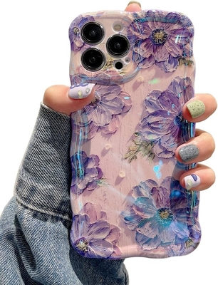 iPhone 12 Pro Max, imprimé à l'huile rétro coloré, modèle laser brillant, bord ondulé et bouclé, étagère de téléphone exquise
