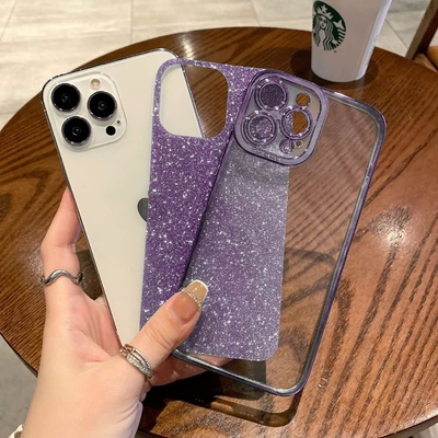 iPhone 12 Pro Max conception de boîtier transparent, intégré dans le luxe papier brillant de paillettes, pop et beau
