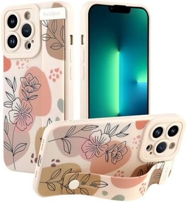 Étui en silicone pour iPhone 12 Pro Max avec courroie pour femmes filles fleurs florales mignonnes design de motif élastique réglable
