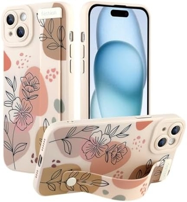 Étui en silicone pour iPhone 12 Pro Max avec courroie pour femmes filles fleurs florales mignonnes design de motif élastique réglable