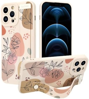 Étui en silicone pour iPhone 12 Pro Max avec courroie pour femmes filles fleurs florales mignonnes design de motif élastique réglable