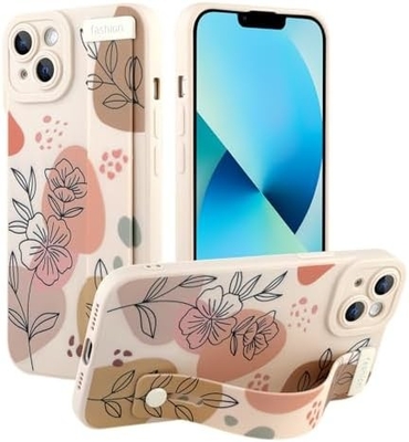Étui en silicone pour iPhone 12 Pro Max avec courroie pour femmes filles fleurs florales mignonnes design de motif élastique réglable