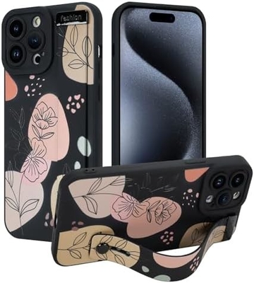 Étui en silicone pour iPhone 12 Pro Max avec courroie pour femmes filles fleurs florales mignonnes design de motif élastique réglable