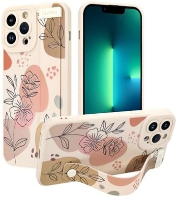 Étui en silicone pour iPhone 12 Pro Max avec courroie pour femmes filles fleurs florales mignonnes design de motif élastique réglable