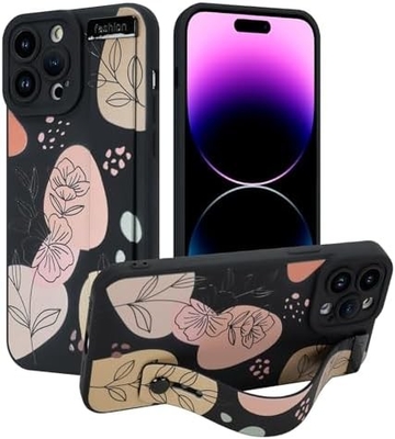 Étui en silicone pour iPhone 12 Pro Max avec courroie pour femmes filles fleurs florales mignonnes design de motif élastique réglable