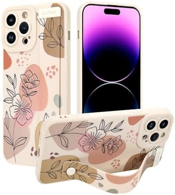 Étui en silicone pour iPhone 12 Pro Max avec courroie pour femmes filles fleurs florales mignonnes design de motif élastique réglable