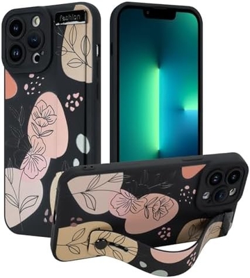 Étui en silicone pour iPhone 12 Pro Max avec courroie pour femmes filles fleurs florales mignonnes design de motif élastique réglable