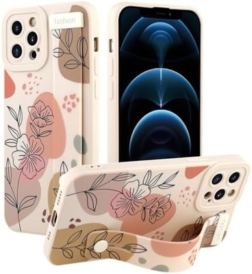Étui en silicone pour iPhone 12 Pro Max avec courroie pour femmes filles fleurs florales mignonnes design de motif élastique réglable