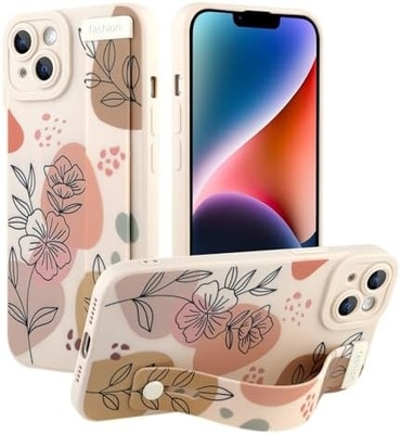 Étui en silicone pour iPhone 12 Pro Max avec courroie pour femmes filles fleurs florales mignonnes design de motif élastique réglable