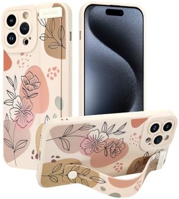 Étui en silicone pour iPhone 12 Pro Max avec courroie pour femmes filles fleurs florales mignonnes design de motif élastique réglable