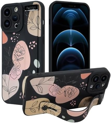 Étui en silicone pour iPhone 12 Pro Max avec courroie pour femmes filles fleurs florales mignonnes design de motif élastique réglable