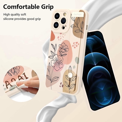 Étui en silicone pour iPhone 12 Pro Max avec courroie pour femmes filles fleurs florales mignonnes design de motif élastique réglable