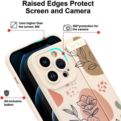 Étui en silicone pour iPhone 12 Pro Max avec courroie pour femmes filles fleurs florales mignonnes design de motif élastique réglable