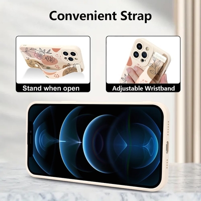 Étui en silicone pour iPhone 12 Pro Max avec courroie pour femmes filles fleurs florales mignonnes design de motif élastique réglable