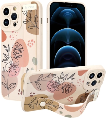 Étui en silicone pour iPhone 12 Pro Max avec courroie pour femmes filles fleurs florales mignonnes design de motif élastique réglable
