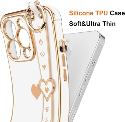 iPhone 12 Pro Cute Love-Heart Plating Strap Couverture téléphonique pour les femmes Les filles Bling Lentille de caméra en silicone pare-chocs de protection