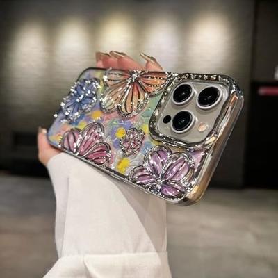 iPhone 12 Pro Max étui de 6,7 pouces, étui de téléphone en fleurs 3D clair pour femmes filles de luxe revêtement d'étui floral couverture esthétique