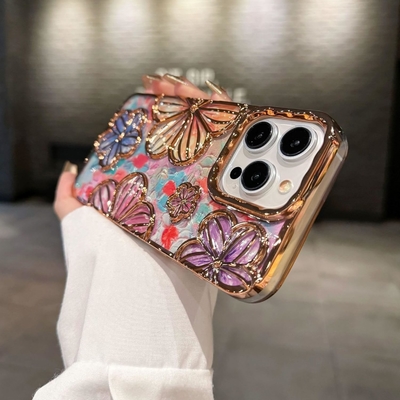iPhone 12 Pro Max étui de 6,7 pouces, étui de téléphone en fleurs 3D clair pour femmes filles de luxe revêtement d'étui floral couverture esthétique