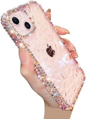 Protection de l'objectif de l'appareil photo au motif de cristal de luxe Couverture transparente souple antichoc Casse téléphonique (bleu, iPhone 13 Pro