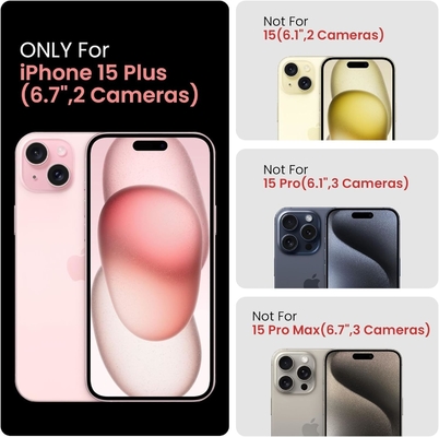 5 en 1 pour iPhone 15 Plus Casse, avec 2 paquets de protecteur d'écran + 2 paquets de protecteur de lentille de caméra, dur dur dur