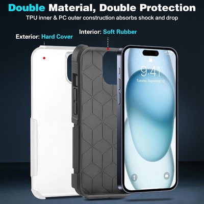 5 en 1 pour iPhone 15 Plus Casse, avec 2 paquets de protecteur d'écran + 2 paquets de protecteur de lentille de caméra, dur dur dur