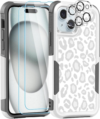 5 en 1 pour iPhone 15 Plus Casse, avec 2 paquets de protecteur d'écran + 2 paquets de protecteur de lentille de caméra, dur dur dur