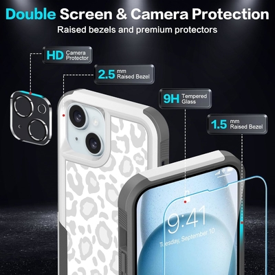 5 en 1 pour iPhone 15 Plus Casse, avec 2 paquets de protecteur d'écran + 2 paquets de protecteur de lentille de caméra, dur dur dur