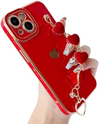 Pour l'iPhone 12 Pro Max Casse,Cute Plating Love Heart Poignet de la ceinture de la chaîne Bracelet Doux Compatible avec
