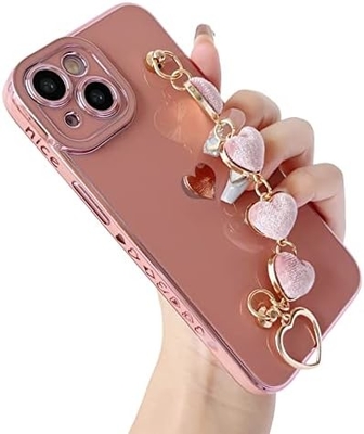 Pour l'iPhone 12 Pro Max Casse,Cute Plating Love Heart Poignet de la ceinture de la chaîne Bracelet Doux Compatible avec