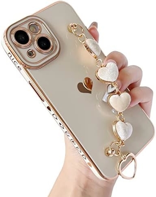Pour l'iPhone 12 Pro Max Casse,Cute Plating Love Heart Poignet de la ceinture de la chaîne Bracelet Doux Compatible avec