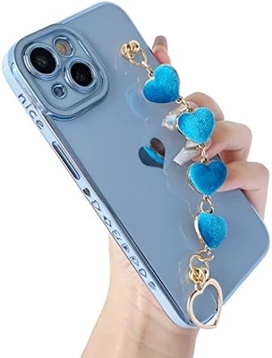 Pour l'iPhone 12 Pro Max Casse,Cute Plating Love Heart Poignet de la ceinture de la chaîne Bracelet Doux Compatible avec