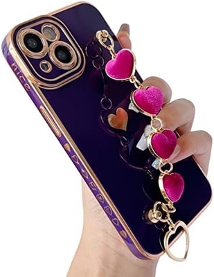 Pour l'iPhone 12 Pro Max Casse,Cute Plating Love Heart Poignet de la ceinture de la chaîne Bracelet Doux Compatible avec