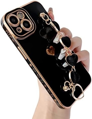Pour l'iPhone 12 Pro Max Casse,Cute Plating Love Heart Poignet de la ceinture de la chaîne Bracelet Doux Compatible avec