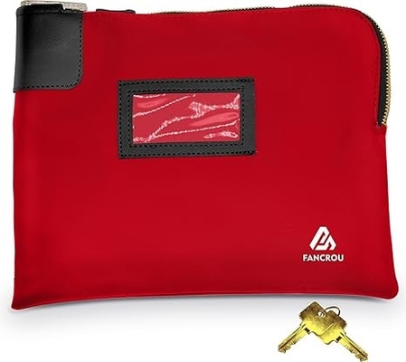 Sac à main étanche avec serrure et 2 clés, sac à argent avec fermeture à glissière, sacs de sécurité pour l'argent, sac de dépôt bancaire durable, sac de documents en nylon, sac de portefeuille de chèques de pièces, petit sac à argent, 11 x 9 pouces, rouge