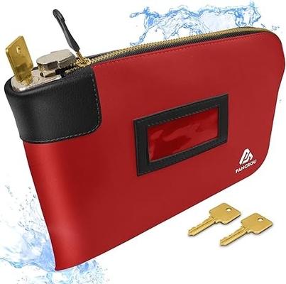 Sac à main étanche avec serrure et 2 clés, sac à argent avec fermeture à glissière, sacs de sécurité pour l'argent, sac de dépôt bancaire durable, sac de documents en nylon, sac de portefeuille de chèques de pièces, petit sac à argent, 11 x 9 pouces, rouge